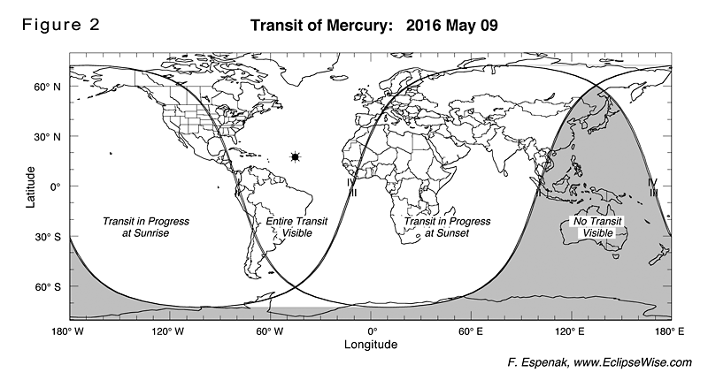 Map showing from where the transit will be visible