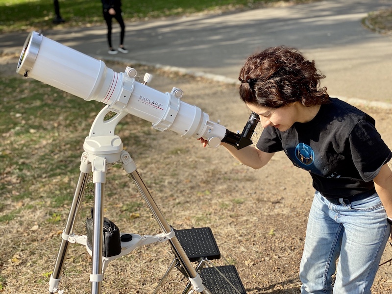 Jessica Santascoy sets up her Explore Scientific telescope M transit  Central Park