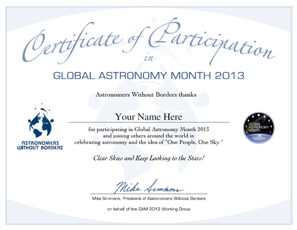 GAM2013 certificate sample